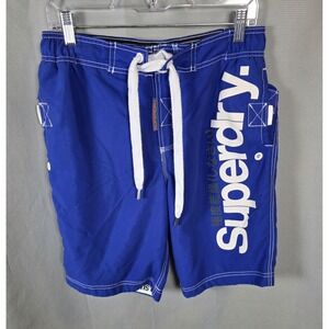Superdry Mens Graphic Regular Swimming Shorts Med Navy Blue Polyester Spellout